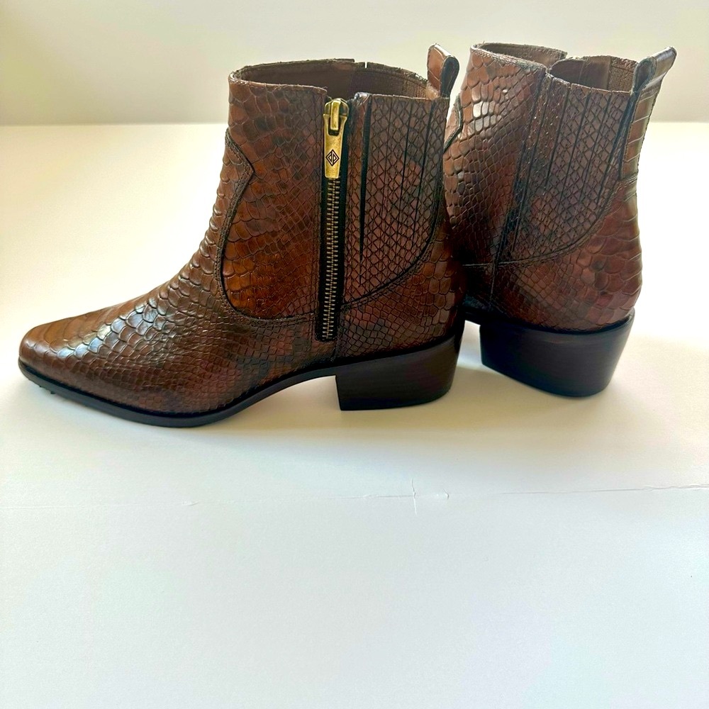 Donald J. Pliner Brown Embossed Leather Ankle Boots - Picture 3 of 8